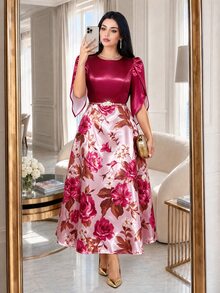 Auveirra 大尺碼女款花卉印花休閒浪漫優雅商務休閒日常夏季洋裝 婚禮派對約會正式淺粉色聖誕 - 彩色 - 查看 7
