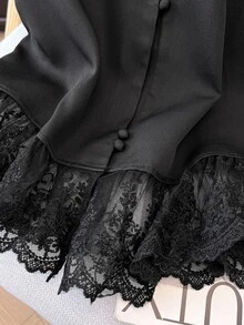 Calvaya Women's Solid Color Embroidered Lace Patchwork Sleeveless Shirt With Design Details, Spring/Summer, Casual & Fashionable Clothes For University - Black - View 5