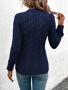 Calvaya Women's Casual Cable Pattern Crew Neck Long Sleeve Sweater, Autumn/Winter Office School Navy Blue - Royal Blue - View 3