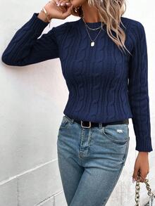 Calvaya Women's Casual Cable Pattern Crew Neck Long Sleeve Sweater, Autumn/Winter Office School Navy Blue - Royal Blue - View 7