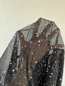 Calvaya Galaxy Print Surplice Neck Lantern Sleeve Dress Fall Cloth For Women - Black - View 9