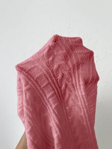 Calvaya V-Neck Twist Knitted Sweater,Long Sleeve Tops Fall Winter - Pink - View 6