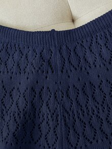 SHEIN Franclia 新款简约夏日度假风优雅镂空波浪领性感吊带修身连衣裙，撞色针织背心无袖毛衣两件套，春夏款 - 寶藍色 - 查看 7
