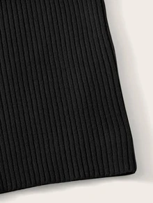 Calvaya Ribbed V-Neck Crop Top - Black - View 6