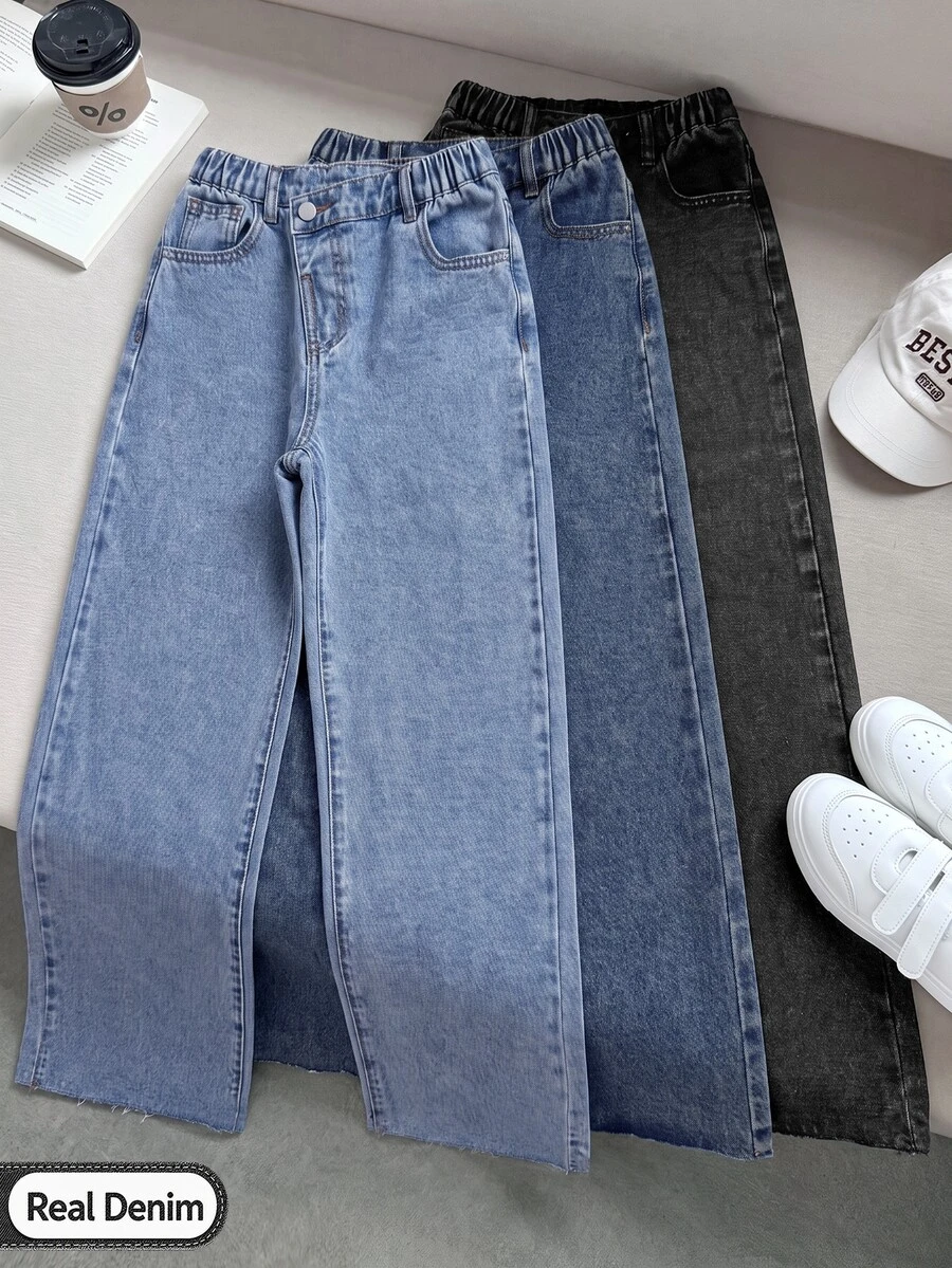 SHEIN 3PCS Tween Girls Jeans - Multicolor - View 1
