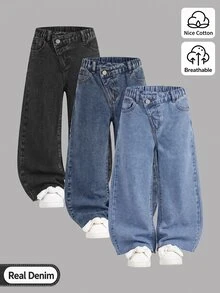SHEIN 3PCS Tween Girls Jeans - Multicolor - View 5