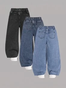 SHEIN 3PCS Tween Girls Jeans - Multicolor - View 2