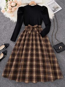 SHEIN Teen Girl Fall Dresses Fall Dress, Back To School, Prom, Holiday Outfits, Casual, Comfortable, Daily - Khaki - View 3
