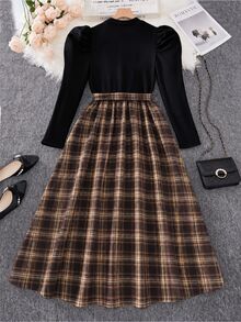 SHEIN Teen Girl Fall Dresses Fall Dress, Back To School, Prom, Holiday Outfits, Casual, Comfortable, Daily - Khaki - View 2