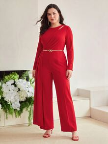 MOTF PREMIUM PLUS SIZE WOMEN'S PLEATED CASUAL EVERYDAY JUMPSUIT - Red - View 4