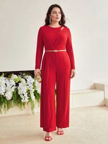 MOTF PREMIUM PLUS SIZE WOMEN'S PLEATED CASUAL EVERYDAY JUMPSUIT - Red - View 7