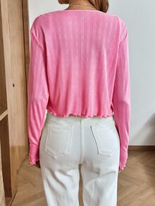 Easowa Women's Solid Color Round Neck Single-Breasted Fashion Casual Thin Jacket - Hot Pink - View 3