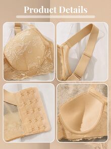 DesireSculpt Sexy Lace Plus Size Comfortable Seamless Push-Up Adjustable Underwire Bra, 1pc - Apricot - View 3