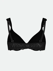 SHEIN 1件女款蕾絲飾邊胸罩，簡約日常聚攏內衣 - 黑色 - 查看 8