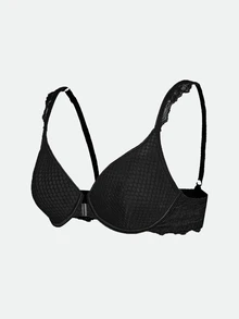 SHEIN 1件女款蕾絲飾邊胸罩，簡約日常聚攏內衣 - 黑色 - 查看 6