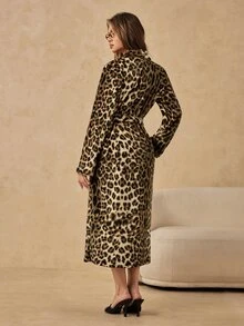HautHeat Women's Leopard Print Split Design Casual Daily Home Sleepwear - Coffee Brown - View 2