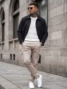 Manfinity CasualCool Men's Casual Fashion Vintage Long Sleeve Loose Patchwork Overcoat, Essential For Outings, Gift For Family And Friends - Black - View 4