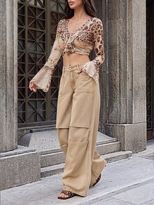 Selenza Jeans de mezclilla casuales diarios para mujer con bolsillos y botones - Caqui - Ver 6