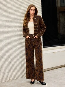 Selenza 女款優雅復古街頭風鈕扣口袋牛仔褲，日常秋季穿搭，僅牛仔褲 - 咖啡棕 - 查看 10
