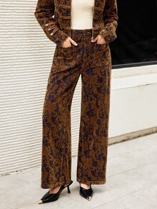Selenza 女款優雅復古街頭風鈕扣口袋牛仔褲，日常秋季穿搭，僅牛仔褲 - 咖啡棕 - 查看 3