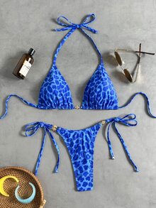 Swim Vcay Women's 2-Piece Separates Tropical Sexy Leopard Print Bikini Set With Metal Hardware For Vacation And Casual Wear - Multicolor - View 3