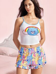 SHEIN X Care Bears Women's Camisole And Shorts Pajama Set - Blue and White - View 7
