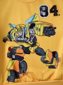 Transformers X SHEIN Tween Boy Cartoon Number Pattern Long Sleeve Crew Neck Sweatshirt And Pants Set - Yellow - View 5