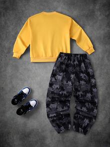Transformers X SHEIN Tween Boy Cartoon Number Pattern Long Sleeve Crew Neck Sweatshirt And Pants Set - Yellow - View 2