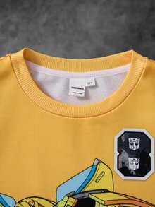 Transformers X SHEIN Tween Boy Cartoon Number Pattern Long Sleeve Crew Neck Sweatshirt And Pants Set - Yellow - View 4