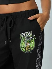 Rick and Morty X SHEIN Women's Cartoon Pattern Casual Versatile Daily Wear Long Pants - Black - View 9