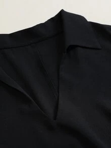 Elenzga Plus Size Women's Autumn/Winter Notch Collar Lantern Sleeve Button Decor Elegant Commute Daily Blouse Fall - Black - View 3