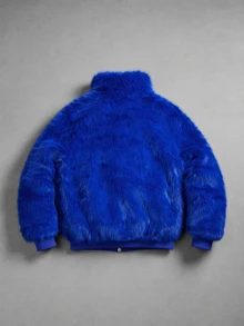 ROMWE MEN Áo khoác lông gân khóa kéo cổ lớn phong cách streetwear màu xanh - Màu xanh lam - Xem 9