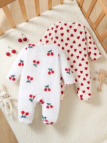 2 Packs Newborn Double-Sided Flannel Cartoon Lion Fun Pattern Long Sleeve Romper Footed Bodysuit Loungewear 2 Pieces Set Winter - Multicolor - View 3