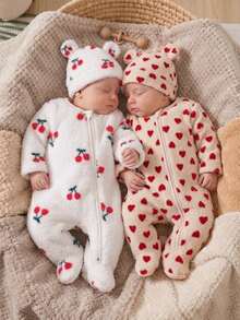 2 Packs Newborn Double-Sided Flannel Cartoon Lion Fun Pattern Long Sleeve Romper Footed Bodysuit Loungewear 2 Pieces Set Winter - Multicolor - View 9