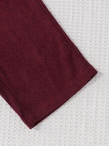 SHEIN جمبسوت للأطفال الأولاد من قماش الكوردروي المنسوج مع زر قابل للتعديل ورقعة دب ثلاثية الأبعاد بنقشة كاروهات وفيونكة - عنابي اللون - مشاهدة 7