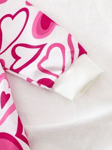 2pcs/Set Girls Casual Baby Heart Print Long Sleeve Top And White Pants Outfit Fall Back-To-School School 7th Birthday Kindergarten Gifts - Hot Pink - View 9