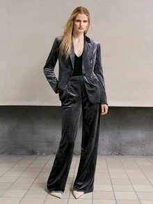 MOTF PREMIUM FASHIONABLE ELEGANT VELVET JACQUARD LONG SLEEVE PEAK COLLAR WOMEN'S BLAZER - Dusty Blue - View 4
