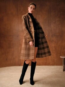 MOTF PREMIUM WOOL PLAID DOUBLE BREASTED OVERCOAT - Mustard Yellow - View 7