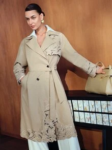MOTF WOMEN'S LONG SLEEVE CASUAL TRENCH COAT JACKET - Khaki - View 6