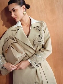 MOTF WOMEN'S LONG SLEEVE CASUAL TRENCH COAT JACKET - Khaki - View 1
