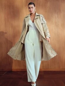 MOTF WOMEN'S LONG SLEEVE CASUAL TRENCH COAT JACKET - Khaki - View 5
