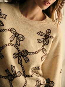 MOTF PREMIUM WOMEN'S BOW PATTERN CASUAL DAILY LONG SLEEVE SWEATER - Apricot - View 5