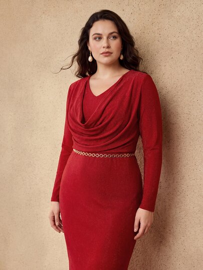 MOTF PREMIUM VESTIDO ELÁSTICO AJUSTADO CON CUELLO DE CAPUCHA DE PUNTO PARA MUJER TALLA GRANDE OTOÑO/INVIERNO