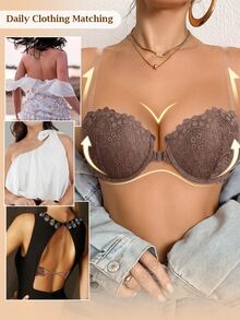 DesireSculpt Strapless Non-Slip Underwire Push-Up Bra, Front Closure, Suitable For Small Bust, Comes With Invisible Shoulder Straps, Versatile Wearing - Mocha Brown - View 7