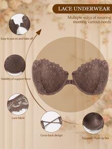 DesireSculpt Strapless Non-Slip Underwire Push-Up Bra, Front Closure, Suitable For Small Bust, Comes With Invisible Shoulder Straps, Versatile Wearing - Mocha Brown - View 3
