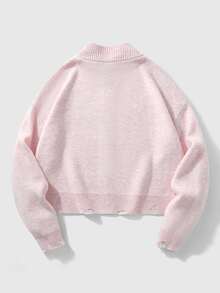 Manfinity Hypemode Autumn/Winter New Men's Cardigan Distressed Zipper Long Sleeve Versatile Sweater Goth,Y2k,Streetwear - Pink - View 3