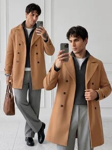 HUEFORM Men's Old Money Classic Double-Breasted Overcoat, Structured Loose Straight Fit, Wide Notch Lapel Design, Business Commute Casual British Style Wool - Khaki - View 5