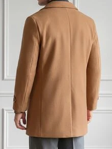 HUEFORM Men's Old Money Classic Double-Breasted Overcoat, Structured Loose Straight Fit, Wide Notch Lapel Design, Business Commute Casual British Style Wool - Khaki - View 2
