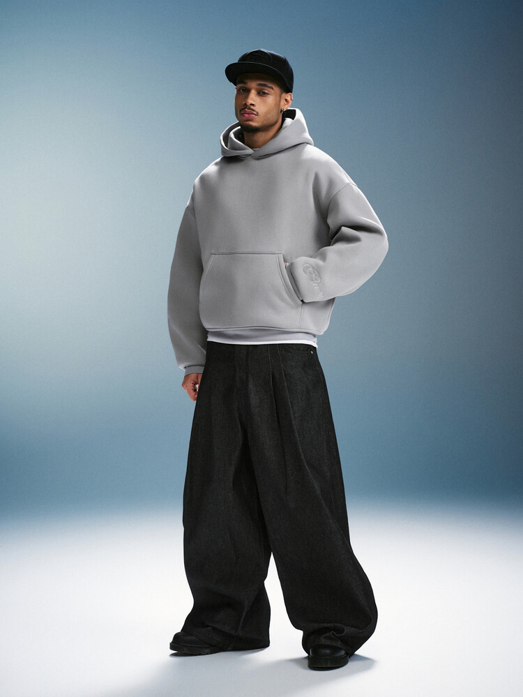 PAVTROS Sweatshirt Hoodie Pria Model Longgar, Aksen Bordir Inggris, Tema Milenium, Hadiah Natal & Halloween - Light Grey - View 5