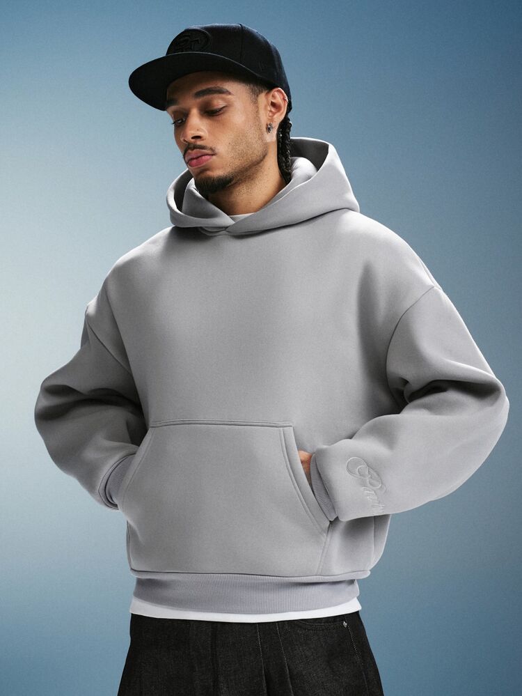 PAVTROS Sweatshirt Hoodie Pria Model Longgar, Aksen Bordir Inggris, Tema Milenium, Hadiah Natal & Halloween - Light Grey - View 3